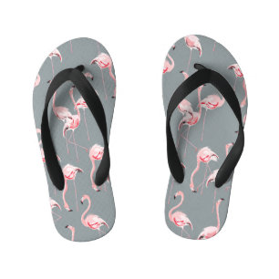Chinelos Infantis Cinza Flamingo: Padrão Vintage Invisível.