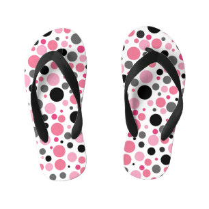 Chinelos Infantis cinzas cor-de-rosa e bolinhas pretas