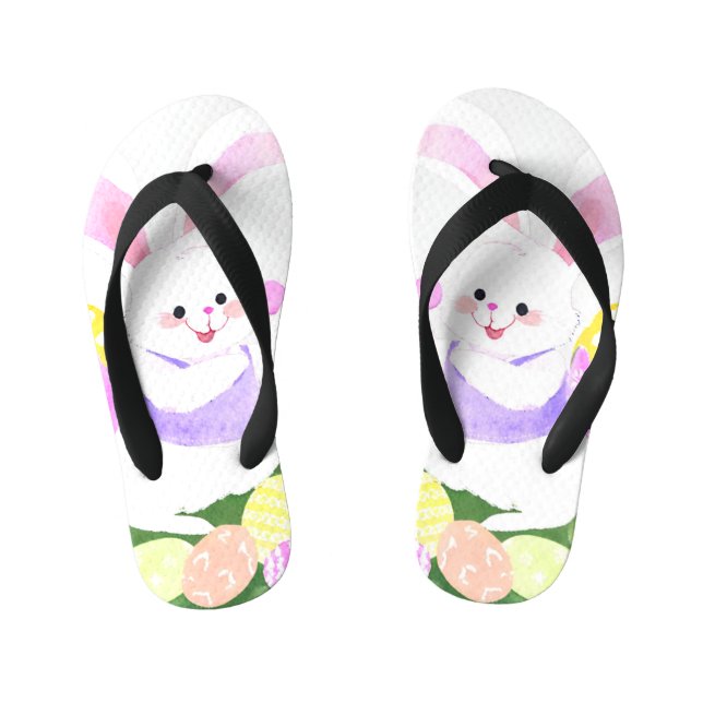 Chinelos Infantis coelho com ovos de Páscoa (Pé da cama)