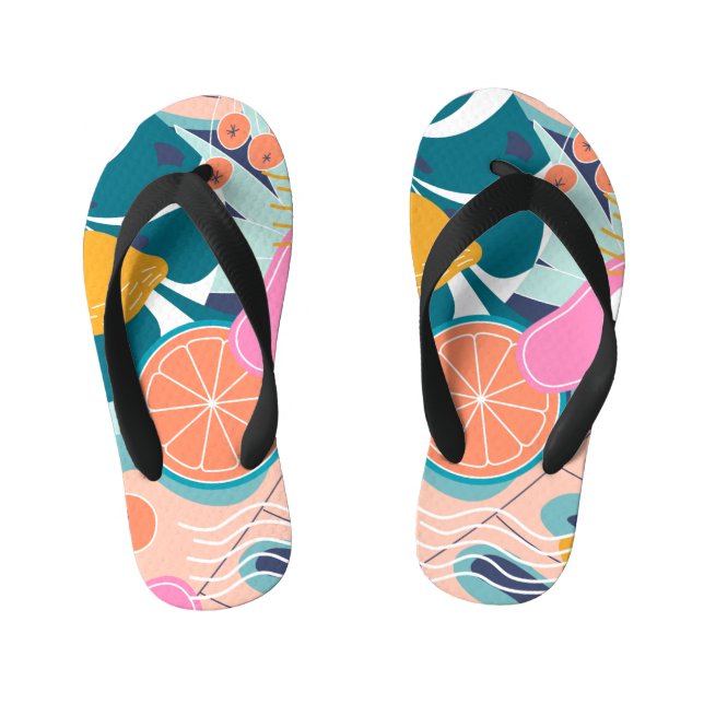 Chinelos Infantis Colagem de selva exótica e moderna. (Pé da cama)