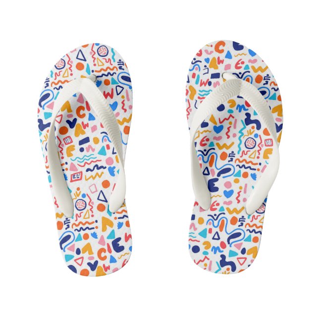 Chinelos Infantis 🌈 Colorful Doodle Pattern Flip Flops (Pé da cama)