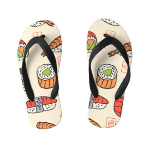 Chinelos Infantis Comida sushi, design de padrão uniforme.