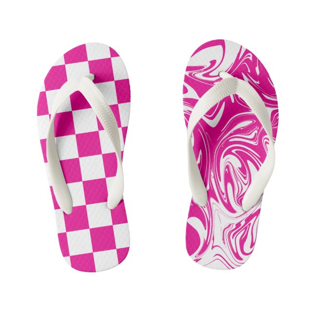 Chinelos Infantis Controlos e picos em magenta e branco (Pé da cama)