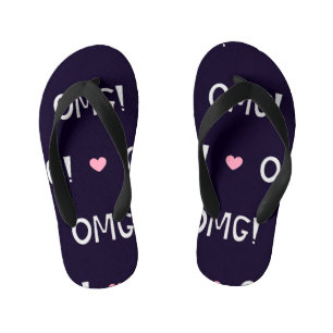 Chinelos Infantis Corações, texto OMG, padrão fofo