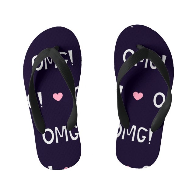 Chinelos Infantis Corações, texto OMG, padrão fofo (Pé da cama)