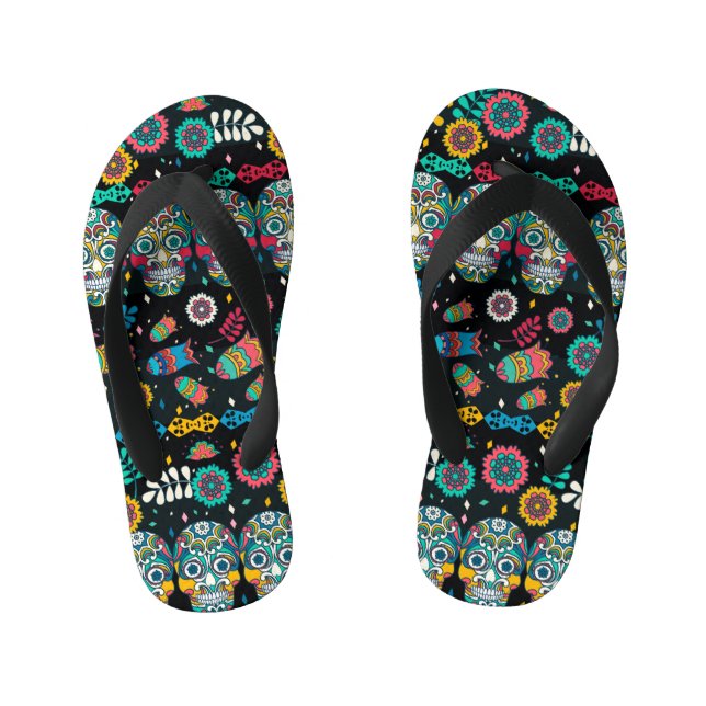 Chinelos Infantis Crânios tribais de Boho: padrão colorido. (Pé da cama)
