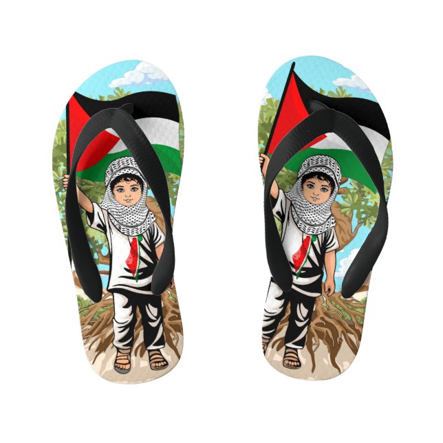 Chinelos Infantis Criança com a bandeira Keffiyeh Palestine (Pé da cama)