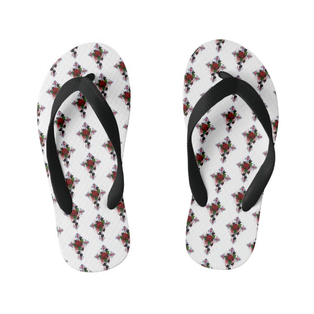 Chinelos Infantis Cruz de Prata com Rosa vermelha (Pé da cama)