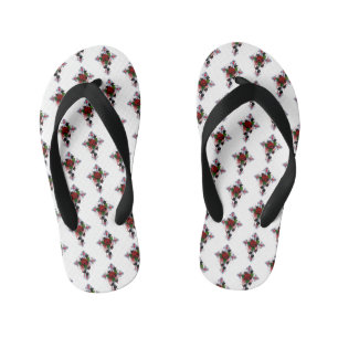 Chinelos Infantis Cruz de Prata com uma Rosa Vermelha