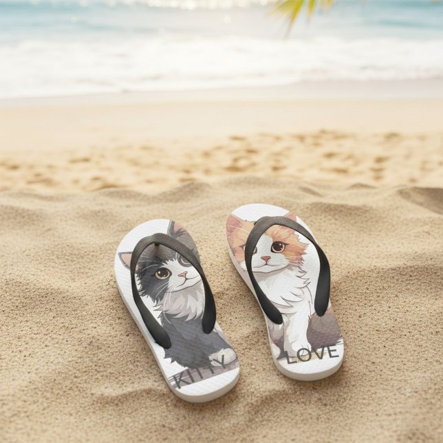 Chinelos Infantis Cute Cats Flip Flops, Kitten Pets Comfortable Foot (Criador carregado)
