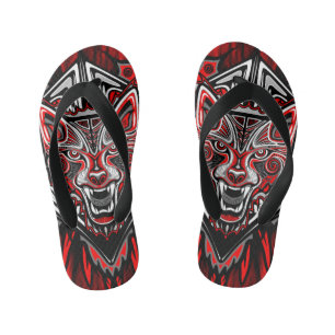 Chinelos Infantis Desenho Totêmico Tribal Haida de Lobo