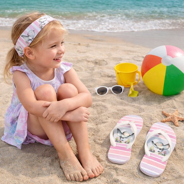 Chinelos Infantis Design de Praia Infantil de Raia Cute Subaquática (Criador carregado)