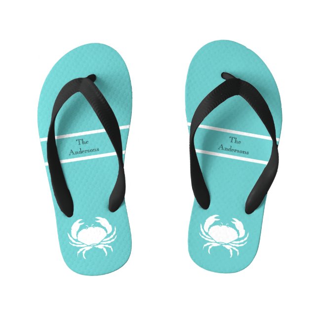 Chinelos Infantis Design Nautico com Caranguejo Branco sobre Azul Ve (Pé da cama)