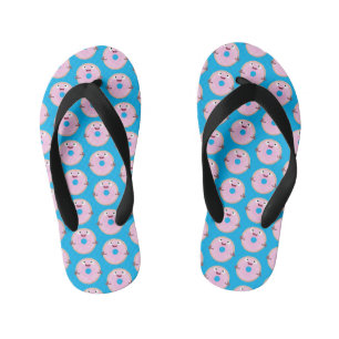 Chinelos Infantis Doce donut cor-de-rosa glaseado desenho animado fe
