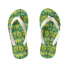 Chinelos Infantis Duas chinelas com um padrão de folha tropical verd