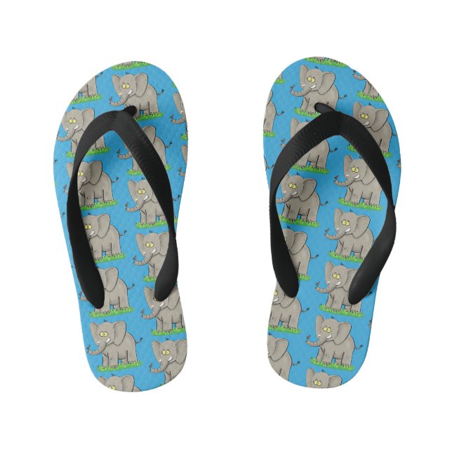 Chinelos Infantis Elefante engraçado fofo com pássaro na tromba dese (Pé da cama)