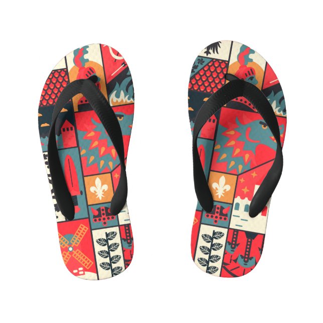 Chinelos Infantis Elegância medieval: Design de padrão sem costura (Pé da cama)