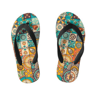 Chinelos Infantis Elementos Decorativos: Padrão Vintage Desenhado à 