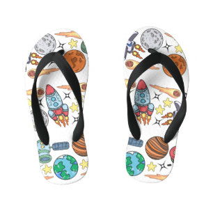 Chinelos Infantis Espaço Exterior: Portas Vintage Desenhadas À Mão