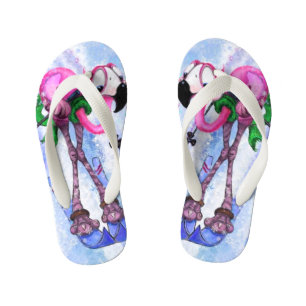 Chinelos Infantis Esquiador Flamingo Rosa Engraçado - Quadrinha de 