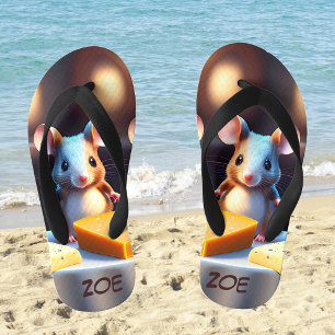 Chinelos Infantis Família de mouse na mesa de jantar, personalizável