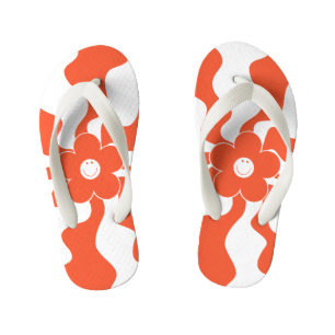 Chinelos Infantis Feliz Retro Daisy em Laranja e Branco