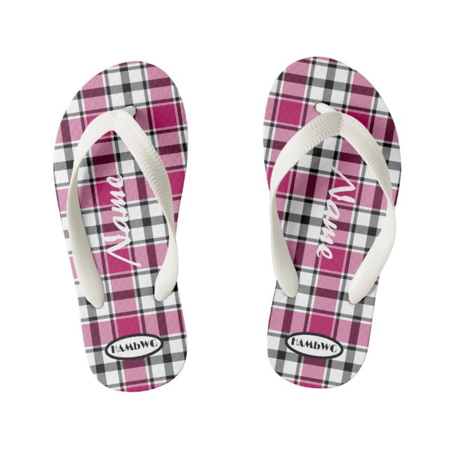 Chinelos Infantis Flip-flops de Xadrez rosa da menina HAMbWG (Pé da cama)