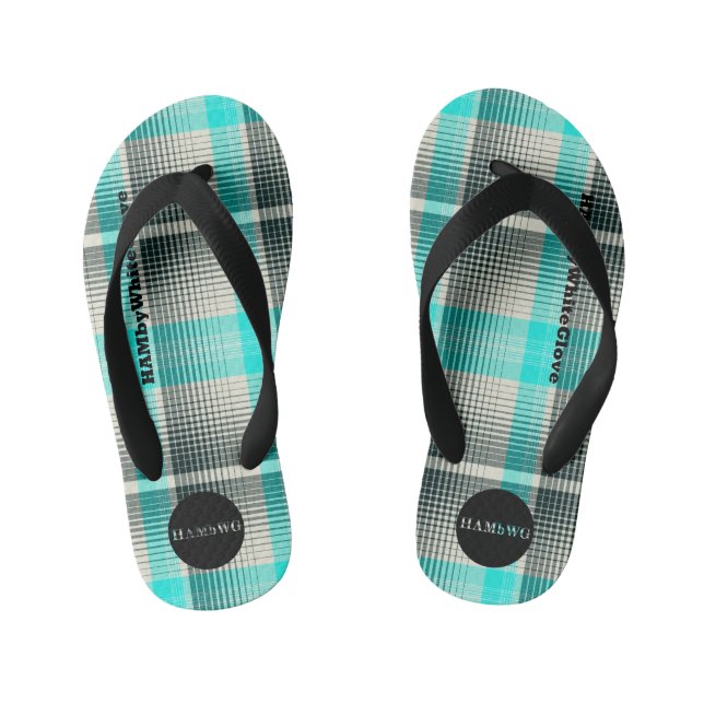 Chinelos Infantis Flip-Flops HAMbWG - Xadrez Aqua (Pé da cama)