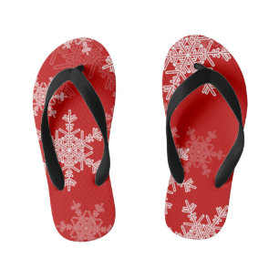 Chinelos Infantis Flocos de neve brancos vermelhos Natal minimalista