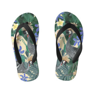 Chinelos Infantis Flores Azuis De Plumeria, Sem Costura.