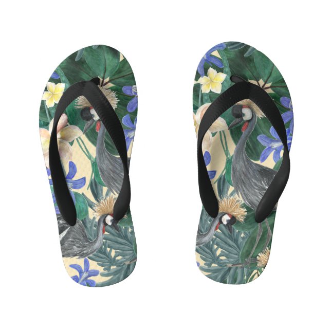 Chinelos Infantis Flores Azuis De Plumeria, Sem Costura. (Pé da cama)