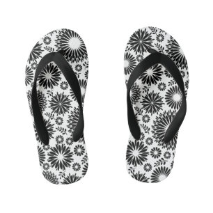 Chinelos Infantis Flores boho Padrão floral vetorial preto e branco