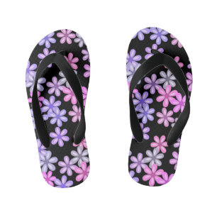 Chinelos Infantis Flores roxas e cor-de-rosa, cor-de-rosa, a preto