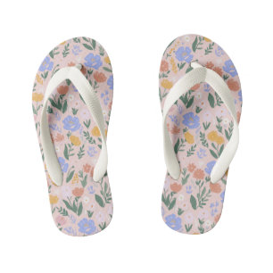 Chinelos Infantis Flores Silvestres Design Floral Botânico Rosa