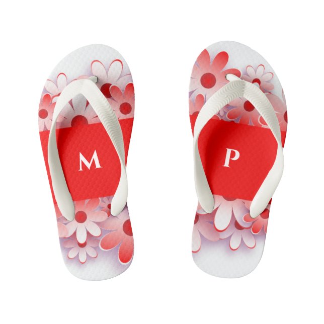 Chinelos Infantis Flores Vermelhas Personalizadas (Pé da cama)