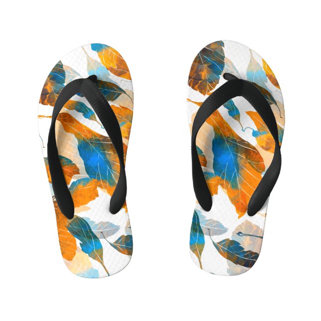 Chinelos Infantis Folhas de silhueta: aquarela, prato digital sem co (Pé da cama)