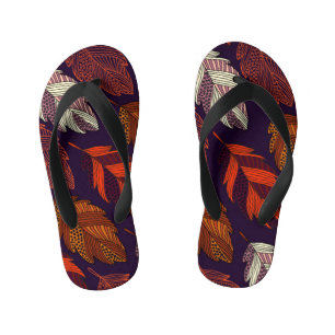 Chinelos Infantis Folhas Diagonais: Padrão De Vintagem Desenhado À M