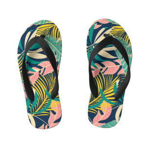 Chinelos Infantis Folhas tropicais coloridas: padrão de verão.