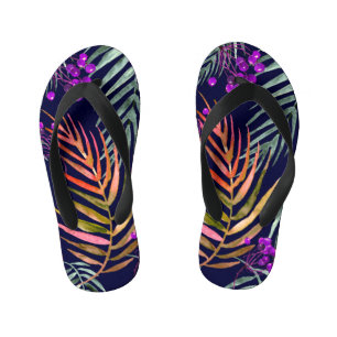 Chinelos Infantis Folhas tropicais de aquarelas, abstrato splash.