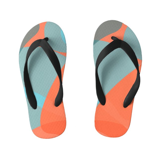 Chinelos Infantis Formas orgânicas laranja, azuis, modernas e ondula (Pé da cama)