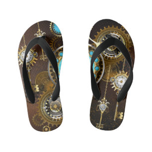 Chinelos Infantis Fundo Rusty Steampunk com Lentes Turquesa