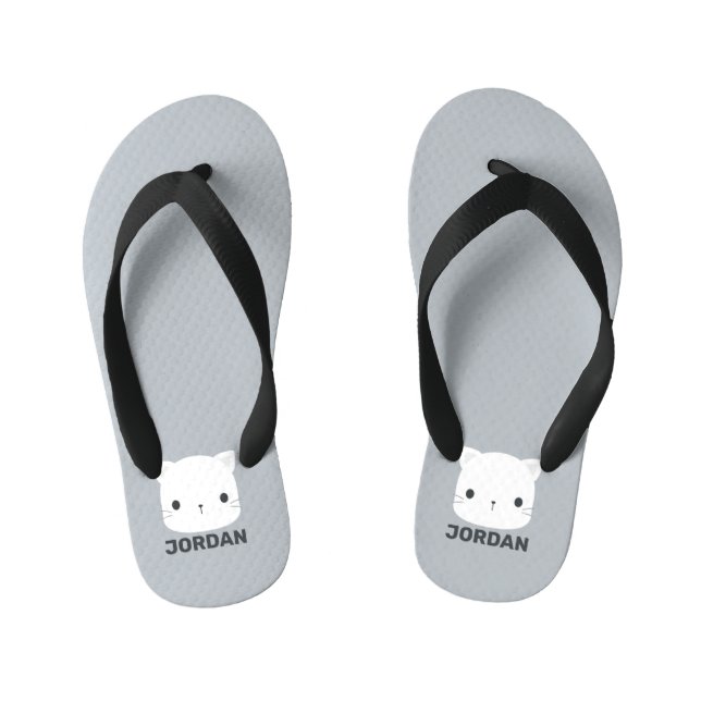 Chinelos Infantis Gatinho Fofo com Nome Personalizado (Pé da cama)