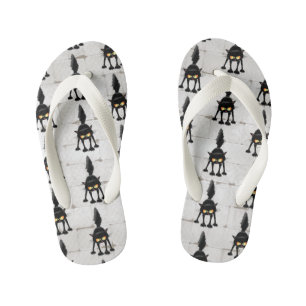 Chinelos Infantis Gato Preto Cartoon Engraçado e Feroz 