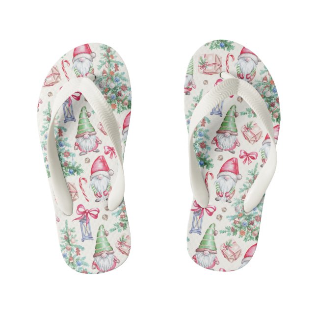 Chinelos Infantis  Girls Christmas Gnomes Holiday Flip Flops (Pé da cama)