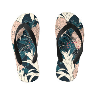 Chinelos Infantis hibisco rosa tropical, fundo escuro