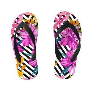 Chinelos Infantis hibisco tropical, palmeiras, geométrico.