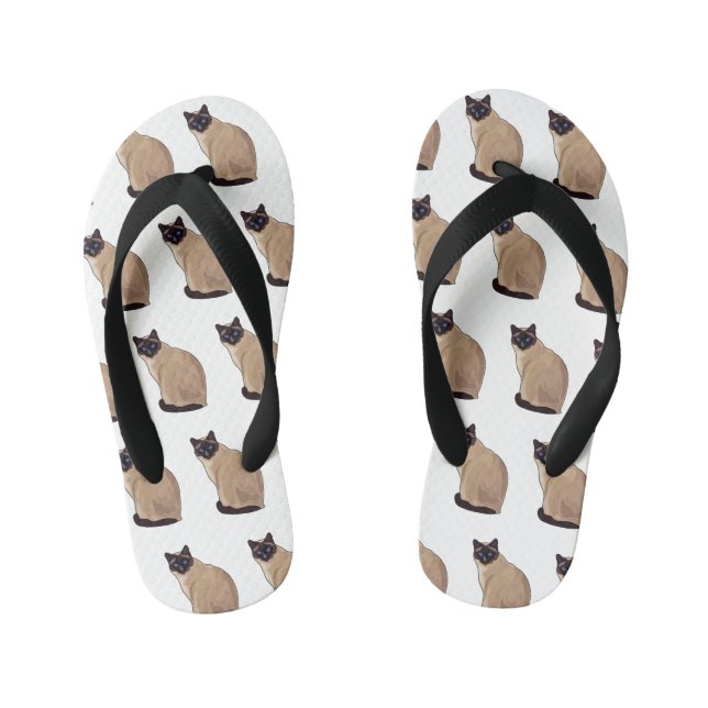 Chinelos Infantis Ilustração de desenho animado de gato siamês (Pé da cama)