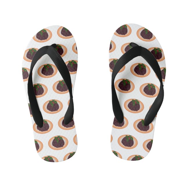 Chinelos Infantis Ilustração de desenho animado de pudim de Natal (Pé da cama)