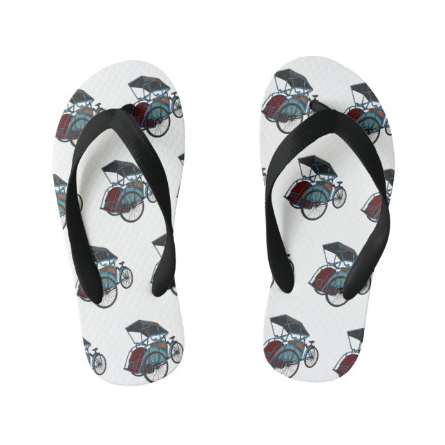 Chinelos Infantis Ilustração do desenho do rickshaw Ciclo (Pé da cama)