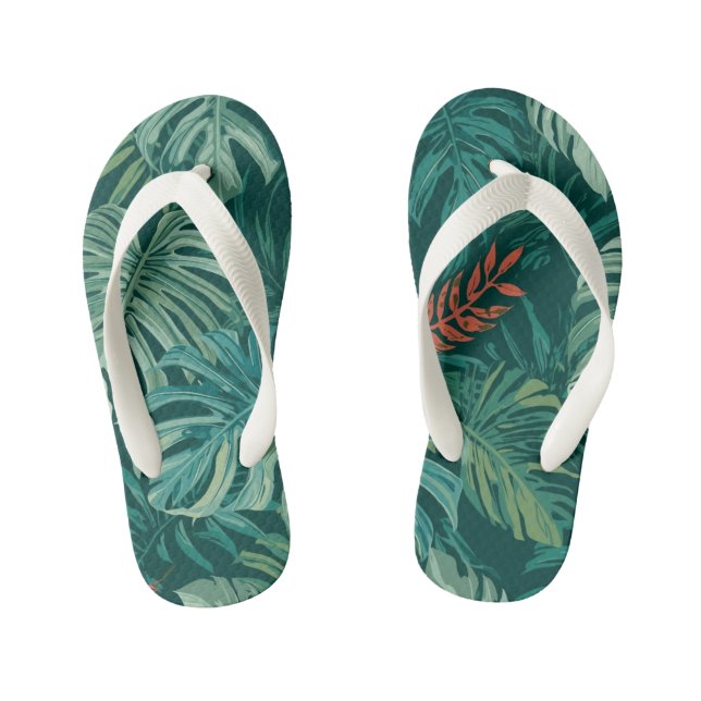 Chinelos Infantis Impressão de Selva Esmeralda Luxuriante (Pé da cama)